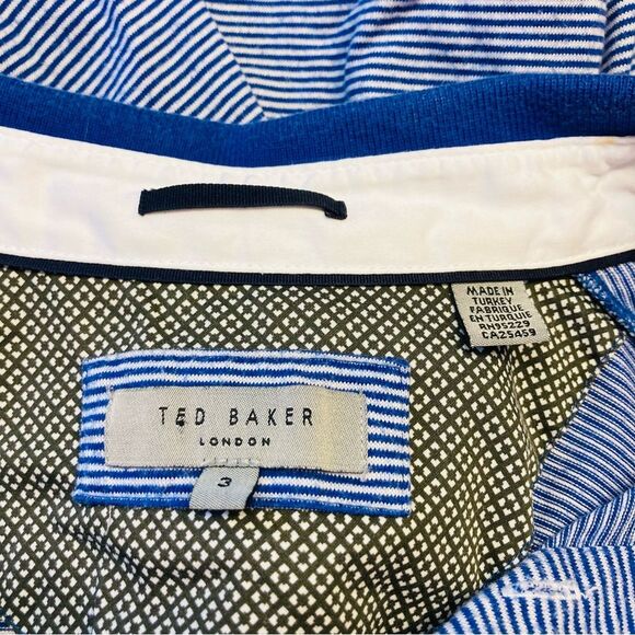Ted Baker MMB Delpole Short Sleeve Polo Shirt Mens Size 3 Medium Blue - Picture 3 of 9